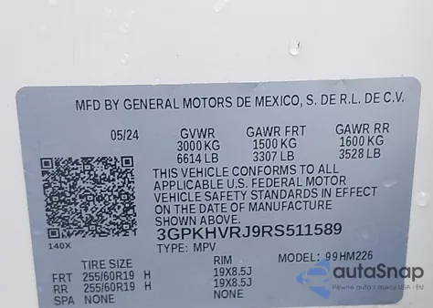 2024 Honda Prologue Ex z USA, uszkodzony, nr VIN 3GPKHVRJ9RS511589